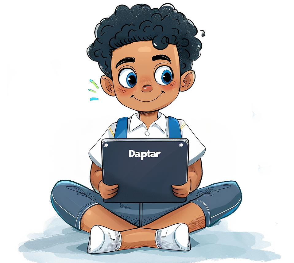 A school boy with Daptar tablet in hands